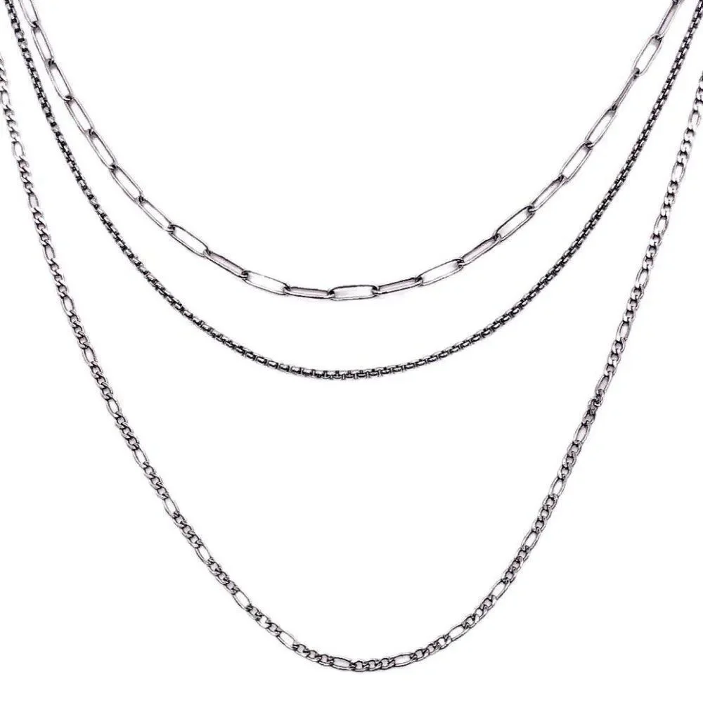 Handmade Triple Layer Gunmetal Silver Mask Chain Necklace - Picture 2 of 6